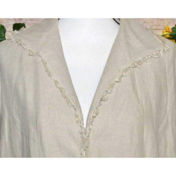 Vintage LAFAYETTE 148 100% Linen Open Front Jacket Size L Raw Trim Neutral Khaki - Picture 3 of 14
